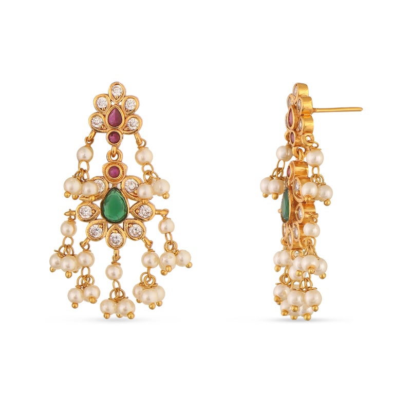TARINIKA Gold Plated Brass Premal Antique Indian Jewelry Set for Women With Earrings, Bollywood Indian Necklace, CZ Stones(White,Red,Green) | 1-Year Warranty* - Image 4